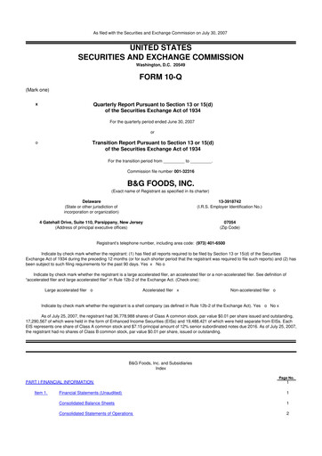 Vorschaubild B&G Foods

 10-Q Quartalsbericht  