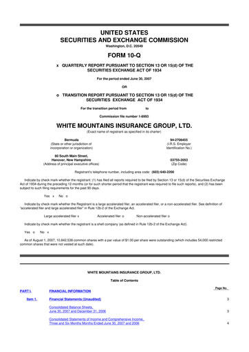 Miniature White Mountains Insurance Group 10-Q Rapport trimestriel  