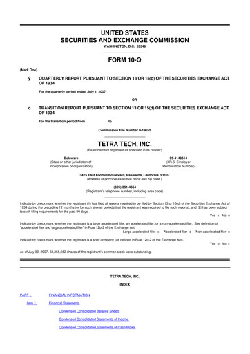 Thumbnail Tetra Tech
 10-Q Quarterly Report FY 