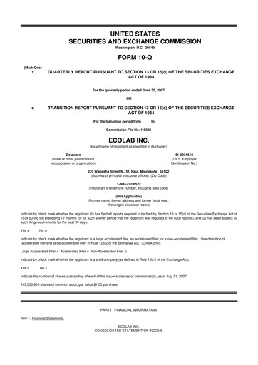 Miniature Ecolab 10-Q Rapport trimestriel  