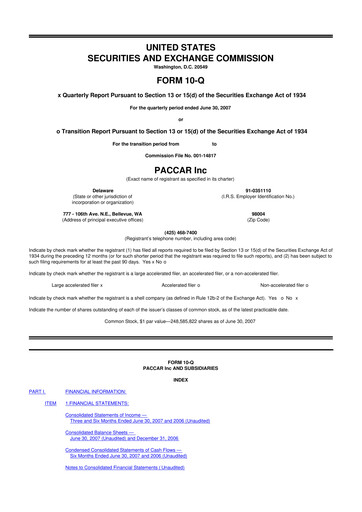 Vorschaubild Paccar 10-Q Quartalsbericht  