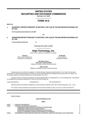 Miniature Align Technology
 10-Q Rapport trimestriel  