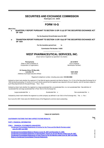 Thumbnail West Pharmaceutical Services 10-Q Quarterly Report FY 
