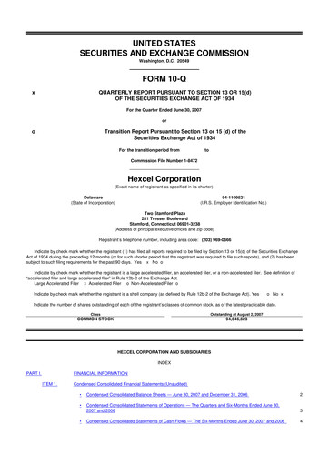 Thumbnail Hexcel
 10-Q Quarterly Report FY 