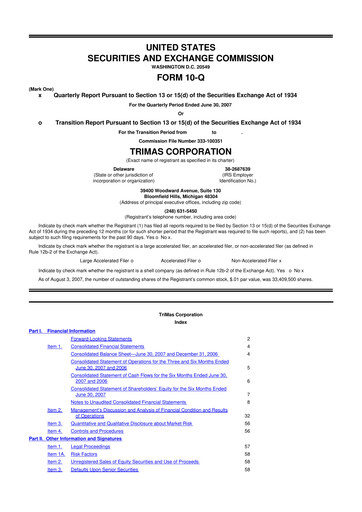 Thumbnail TriMas 10-Q Quarterly Report FY 