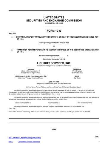 Miniature Liquidity Services
 10-Q Rapport trimestriel  