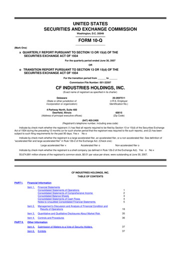 Miniature CF Industries
 10-Q Rapport trimestriel  