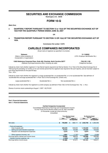 Thumbnail Carlisle Companies
 10-Q Quarterly Report FY 