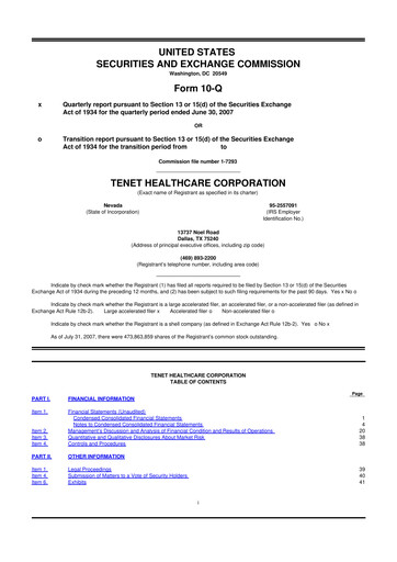Thumbnail Tenet Healthcare 10-Q Quarterly Report FY 