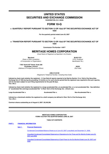 Thumbnail Meritage Homes 10-Q Quarterly Report FY 