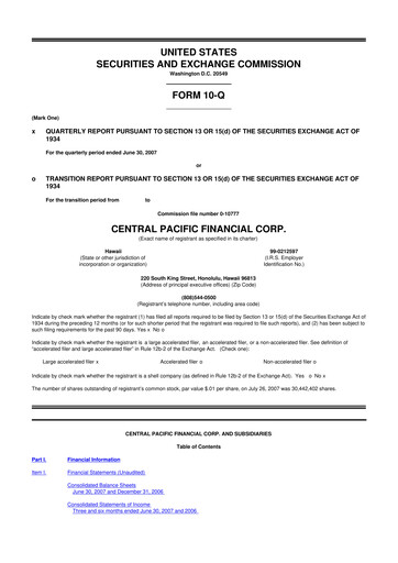 Thumbnail Central Pacific Financial 10-Q Quarterly Report FY 