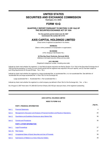 Miniature AXIS Capital
 10-Q Rapport trimestriel  