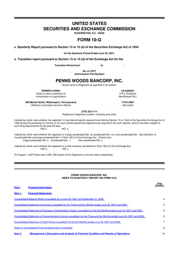 Thumbnail Penns Woods Bancorp 10-Q Quarterly Report FY 