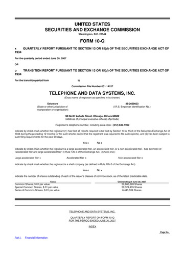 Thumbnail Telephone and Data Systems
 10-Q Quarterly Report FY 