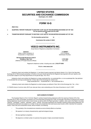 Thumbnail Veeco
 10-Q Quarterly Report FY 