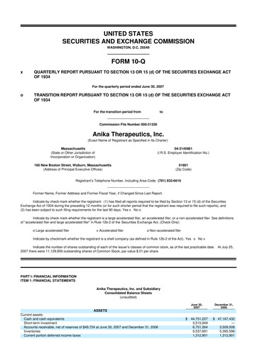 Thumbnail Anika Therapeutics 10-Q Quarterly Report FY 