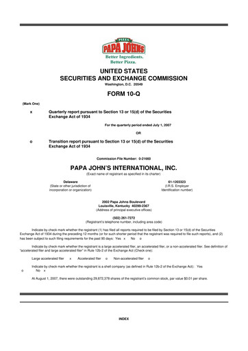 Thumbnail Papa John's Pizza
 10-Q Quarterly Report FY 