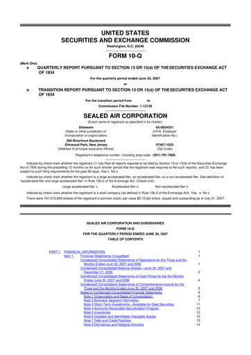 Thumbnail Sealed Air
 10-Q Quarterly Report FY 