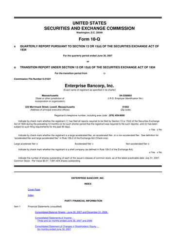 Thumbnail Enterprise Bancorp 10-Q Quarterly Report FY 