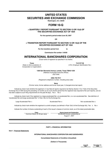 Thumbnail International Bancshares Corp 10-Q Quarterly Report FY 