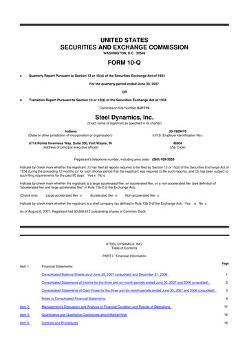 Thumbnail Steel Dynamics
 10-Q Quarterly Report FY 