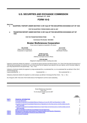 Thumbnail Bruker 10-Q Quarterly Report FY 