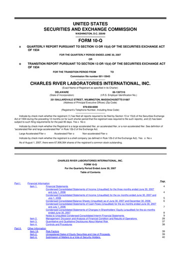 Miniature Charles River Laboratories
 10-Q Rapport trimestriel  