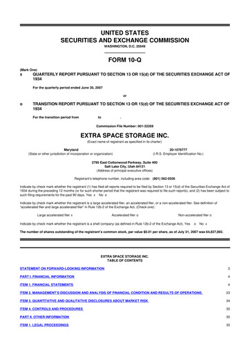 Miniature Extra Space Storage
 10-Q Rapport trimestriel  