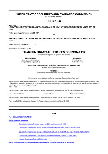 Thumbnail Franklin Financial Services Corporation 10-Q Quarterly Report FY 