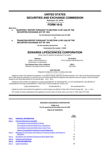 Thumbnail Edwards Lifesciences 10-Q Quarterly Report FY 