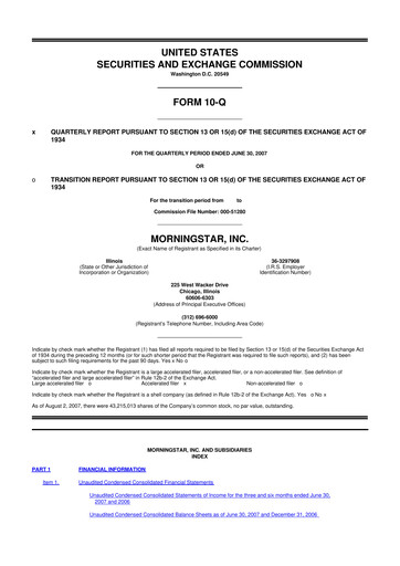 Vorschaubild Morningstar
 10-Q Quartalsbericht  