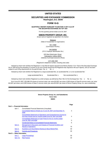 Thumbnail Simon Property Group 10-Q Quarterly Report FY 