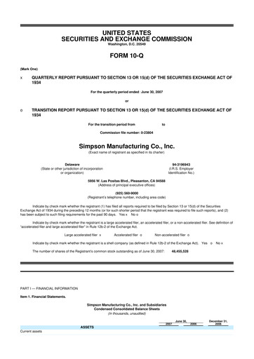 Thumbnail Simpson Manufacturing Company
 10-Q Quarterly Report FY 
