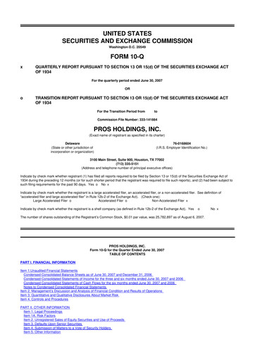 Thumbnail PROS Holdings, Inc.
 10-Q Quarterly Report FY 