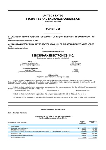 Thumbnail Benchmark Electronics
 10-Q Quarterly Report FY 