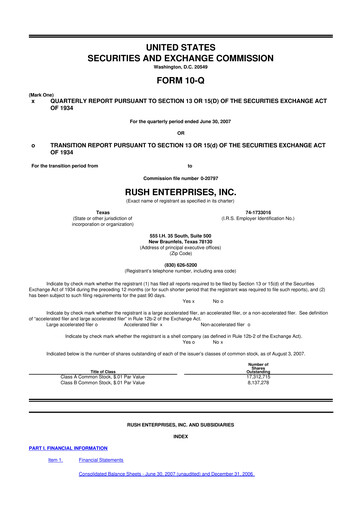 Miniature Rush Enterprises
 10-Q Rapport trimestriel  