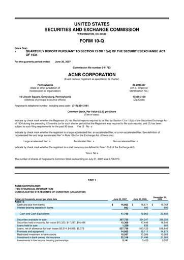 Thumbnail ACNB Corporation
 10-Q Quarterly Report FY 