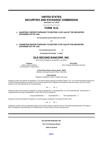 Thumbnail Old Second Bancorp 10-Q Quarterly Report FY 