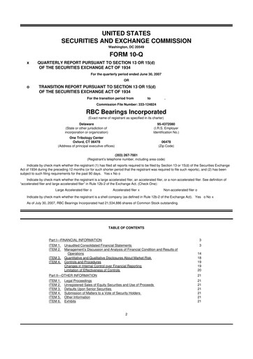 Thumbnail RBC Bearings 10-Q Quarterly Report FY 