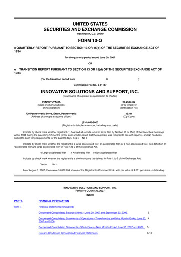 Thumbnail Innovative Solutions and Support 10-Q Quarterly Report FY 