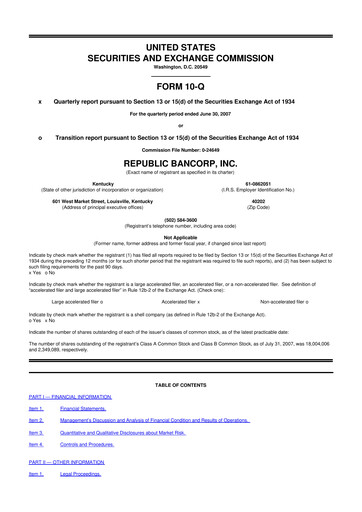 Thumbnail Republic Bank 10-Q Quarterly Report FY 