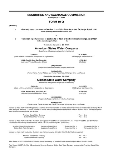 Thumbnail American States Water
 10-Q Quarterly Report FY 