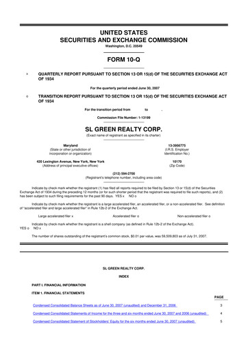 Thumbnail SL Green Realty
 10-Q Quarterly Report FY 