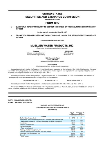 Thumbnail Mueller Water Products
 10-Q Quarterly Report FY 