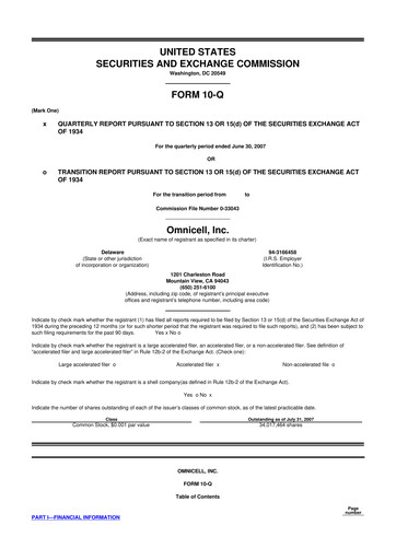 Thumbnail Omnicell
 10-Q Quarterly Report FY 