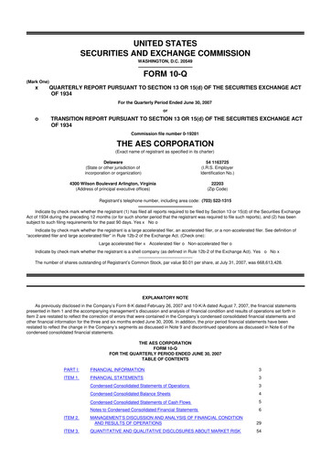 Miniature AES 10-Q Rapport trimestriel  