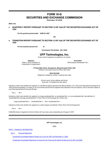 Thumbnail UFP Technologies
 10-Q Quarterly Report FY 