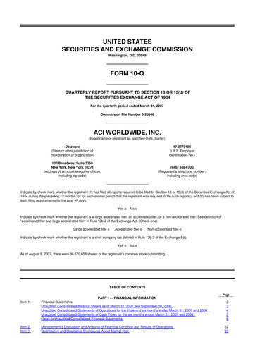 Thumbnail ACI Worldwide
 10-Q Quarterly Report FY 