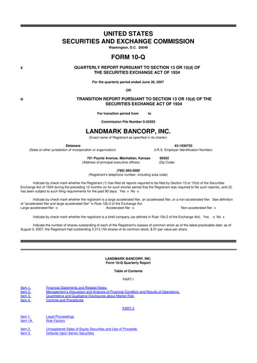 Miniature Landmark Bancorp 10-Q Rapport trimestriel  