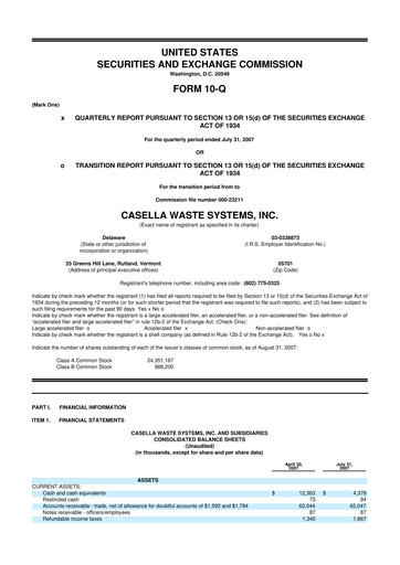 Thumbnail Casella Waste Systems
 10-Q Quarterly Report FY 